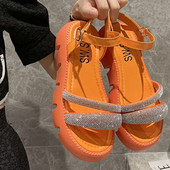 Sequin Dekoratīvās sandales Lielas sieviešu modes universālas platformas Gladiatora kurpes vidēja papēža sandales ar atvērtu purngalu, vienas līnijas sprādzes sandales