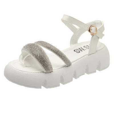 Sequin Dekoratīvās sandales Lielas sieviešu modes universālas platformas Gladiatora kurpes vidēja papēža sandales ar atvērtu purngalu, vienas līnijas sprādzes sandales