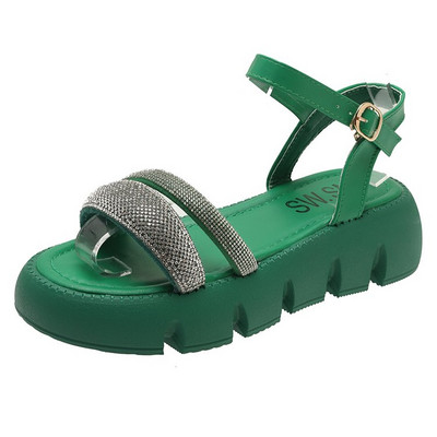 Sequin Dekoratīvās sandales Lielas sieviešu modes universālas platformas Gladiatora kurpes vidēja papēža sandales ar atvērtu purngalu, vienas līnijas sprādzes sandales