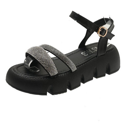 Sequin Dekoratīvās sandales Lielas sieviešu modes universālas platformas Gladiatora kurpes vidēja papēža sandales ar atvērtu purngalu, vienas līnijas sprādzes sandales