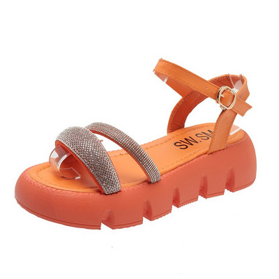 Sequin Dekoratīvās sandales Lielas sieviešu modes universālas platformas Gladiatora kurpes vidēja papēža sandales ar atvērtu purngalu, vienas līnijas sprādzes sandales