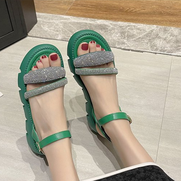 Sequin Dekoratīvās sandales Lielas sieviešu modes universālas platformas Gladiatora kurpes vidēja papēža sandales ar atvērtu purngalu, vienas līnijas sprādzes sandales