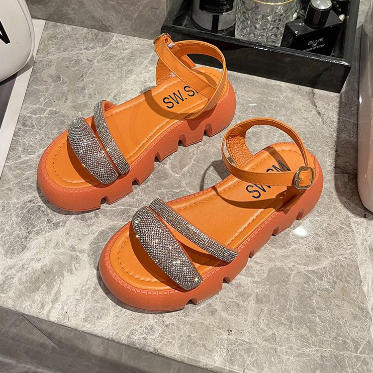 Sequin Dekoratīvās sandales Lielas sieviešu modes universālas platformas Gladiatora kurpes vidēja papēža sandales ar atvērtu purngalu, vienas līnijas sprādzes sandales