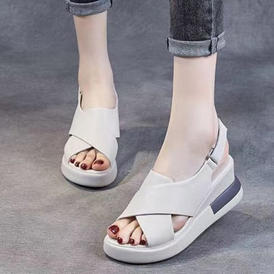 Sandale de damă cu vârf deschis la modă, vara 2023, sandale anti-alunecare pentru exterior, încălțăminte cu cataramă cu pană, pantofi pentru femei