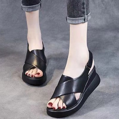 Sandale de damă cu vârf deschis la modă, vara 2023, sandale anti-alunecare pentru exterior, încălțăminte cu cataramă cu pană, pantofi pentru femei