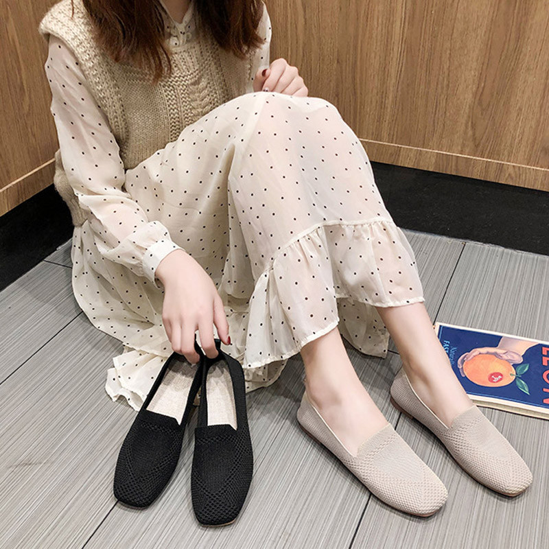 Plakanie apavi Sieviešu 2023. gada pavasaris, jauns elpojošs, mīksts dibens, neslīdošs grūtnieču apavi Mokasīni, sieviešu trikotāžas, sieta laivu apavi