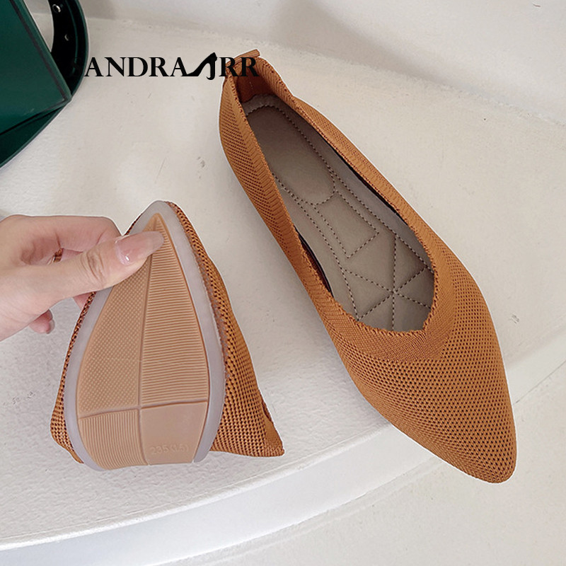 SANDRA JRR 2022, pantofi solizi, pantofi pentru femei, casual, conciși, cu toc plat, pantofi cu alunecare, espadrile de tricotat, primăvară, vară, toamnă