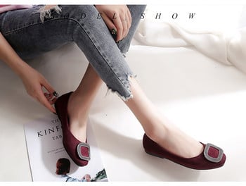 Lady Ballet Flat Παπούτσια Γυναικεία Flat Heel Παπούτσια Τετράγωνη κεφαλή Flock Δερμάτινη μεταλλική διακόσμηση Slip Παπούτσια Lolita Zapatos De Mujer Flats