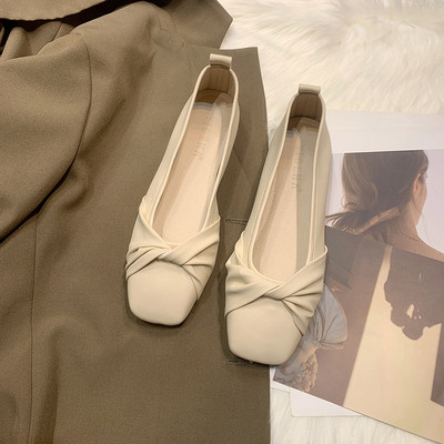 Női lapos, négyszögletes orrú csónakcipő, hajtogatott slip on női cipő Irodai alacsony sarkú kényelmes női cipő balett lapos 9776N