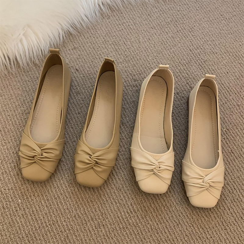 Női lapos, négyszögletes orrú csónakcipő, hajtogatott slip on női cipő Irodai alacsony sarkú kényelmes női cipő balett lapos 9776N