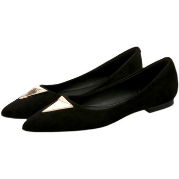 Плоски обувки пролет/есен 2023 Дамски обувки с метална декорация с остри пръсти Дамски обувки от велур с плитка уста Черни дамски обувки с мека подметка
