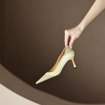 2023 Άνοιξη Καλοκαίρι Μικτά χρώματα Μυτερά ψηλοτάκουνα παπούτσια Μονά Νέα ιδιοσυγκρασία Δερμάτινα παπούτσια Stiletto Κομψά γυναικεία παπούτσια