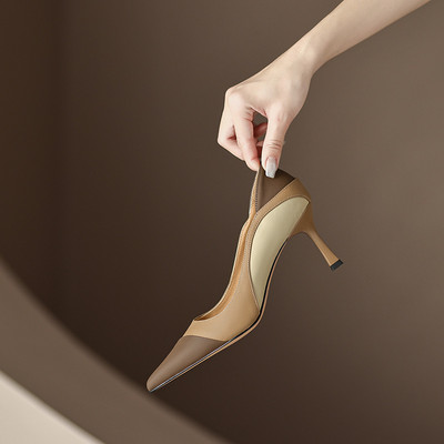 2023, primăvară, vară, culori mixte, cu vârf ascuțit, cu toc înalt, pantofi single, pantofi de piele stil stiletto, pantofi eleganti pentru femei