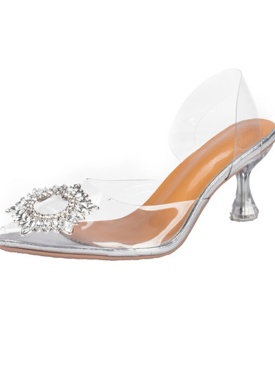 2023. aasta brändi naiste pumbad luksuslikud Crystal Slingback kõrged kontsad suvised pruudikingad Mugavad kolmnurkse kontsaga peokingad