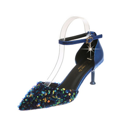 Comemore 2023 Nová móda Dámske vysoké podpätky Elegantné spoločenské sandále Dámske svadobné topánky na podpätku s flitrami a špicatou špičkou, lodičky, topánky 34