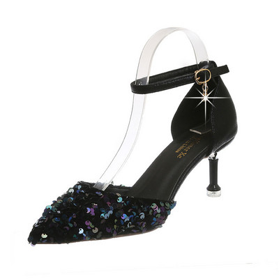 Comemore 2023 Nová móda Dámske vysoké podpätky Elegantné spoločenské sandále Dámske svadobné topánky na podpätku s flitrami a špicatou špičkou, lodičky, topánky 34