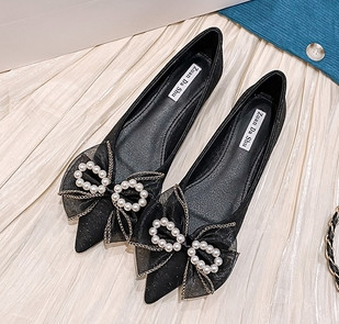 Primavara/Toamna 2023 Noua pantofi pentru domnisoara de onoare Butterfly-kont Pantofi individuali cu perla ascutita Pantofi plati pentru femei marime mare Pantofi pentru femei Mocasini femei