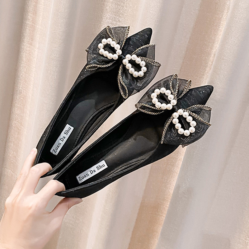 Primavara/Toamna 2023 Noua pantofi pentru domnisoara de onoare Butterfly-kont Pantofi individuali cu perla ascutita Pantofi plati pentru femei marime mare Pantofi pentru femei Mocasini femei