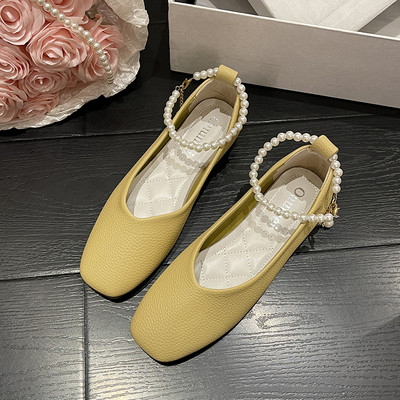 Tavaszi őszi női lapos fűzős gyöngyszíj egyszemélyes cipők négyzetes orrú csúszás gyöngyös bokapántos esküvői cipő Zapatos Mujer 9803C