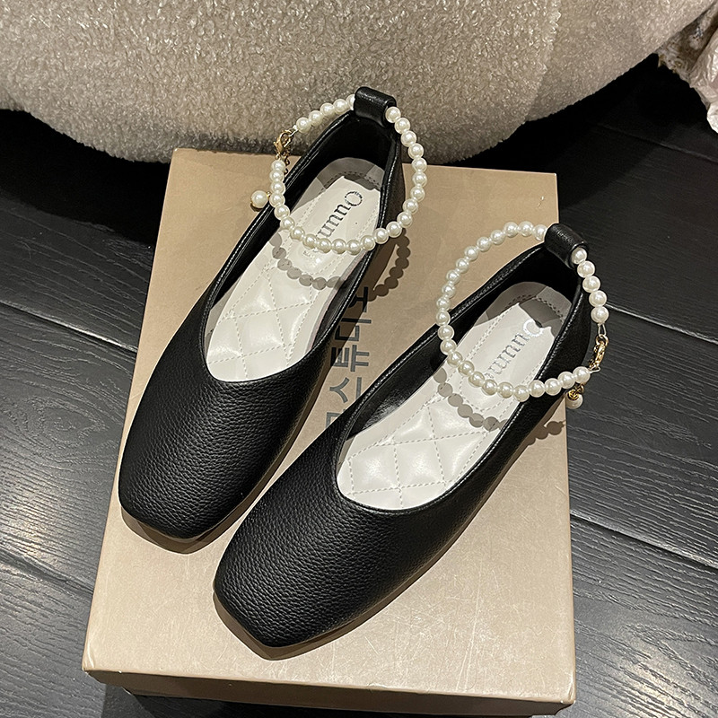 Tavaszi őszi női lapos fűzős gyöngyszíj egyszemélyes cipők négyzetes orrú csúszás gyöngyös bokapántos esküvői cipő Zapatos Mujer 9803C