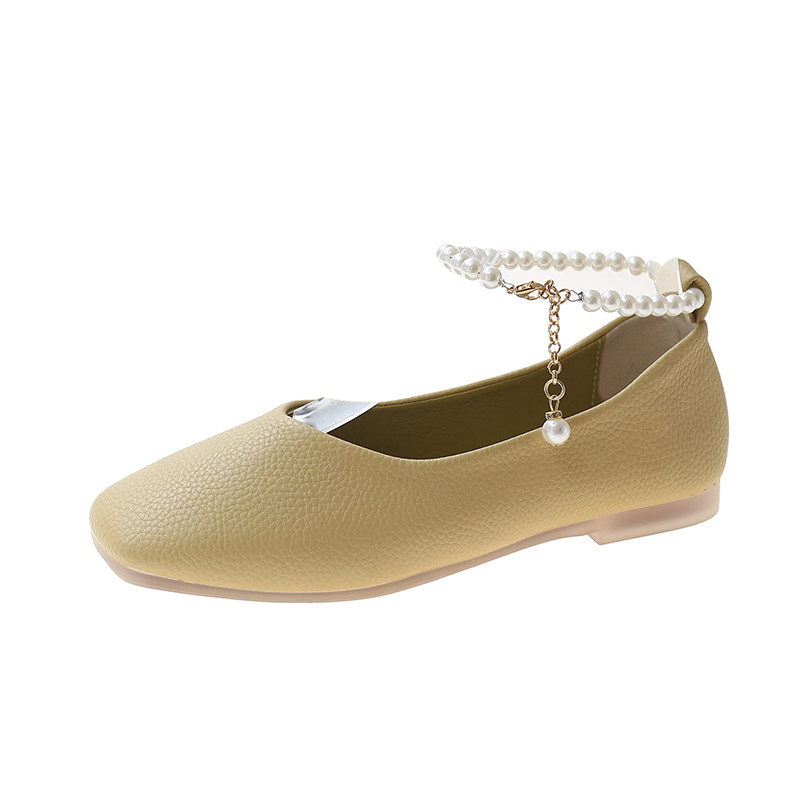 Tavaszi őszi női lapos fűzős gyöngyszíj egyszemélyes cipők négyzetes orrú csúszás gyöngyös bokapántos esküvői cipő Zapatos Mujer 9803C