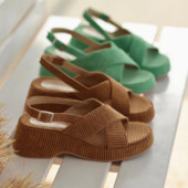 Sievietēm Vasara Jaunas ikdienišķas platformas sandales Stretch Audums Modes Apavi Sievietēm Eleganti Ķīļi Cross Sieviešu ikdienas apavi 43.izmērs