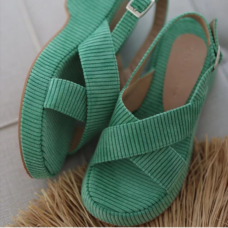 Sievietēm Vasara Jaunas ikdienišķas platformas sandales Stretch Audums Modes Apavi Sievietēm Eleganti Ķīļi Cross Sieviešu ikdienas apavi 43.izmērs