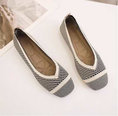 Tavaszi Nyári Loaferek Négyzet orrú kötögetők Balett laposok mokaszinok Cipők Csúszásmentes női alkalmi cipők
