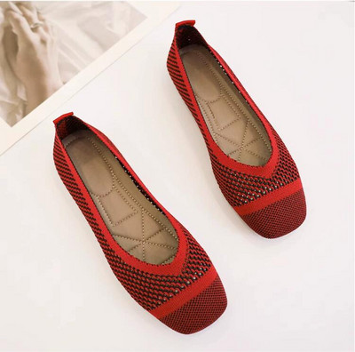 Tavaszi Nyári Loaferek Négyzet orrú kötögetők Balett laposok mokaszinok Cipők Csúszásmentes női alkalmi cipők