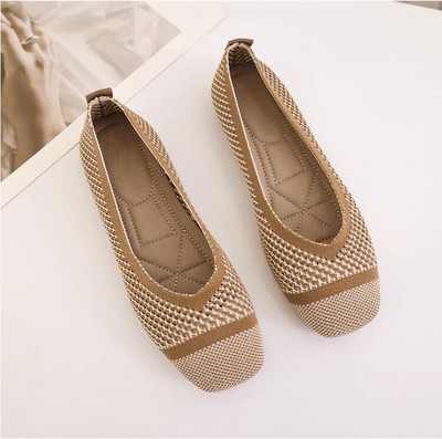 Tavaszi Nyári Loaferek Négyzet orrú kötögetők Balett laposok mokaszinok Cipők Csúszásmentes női alkalmi cipők