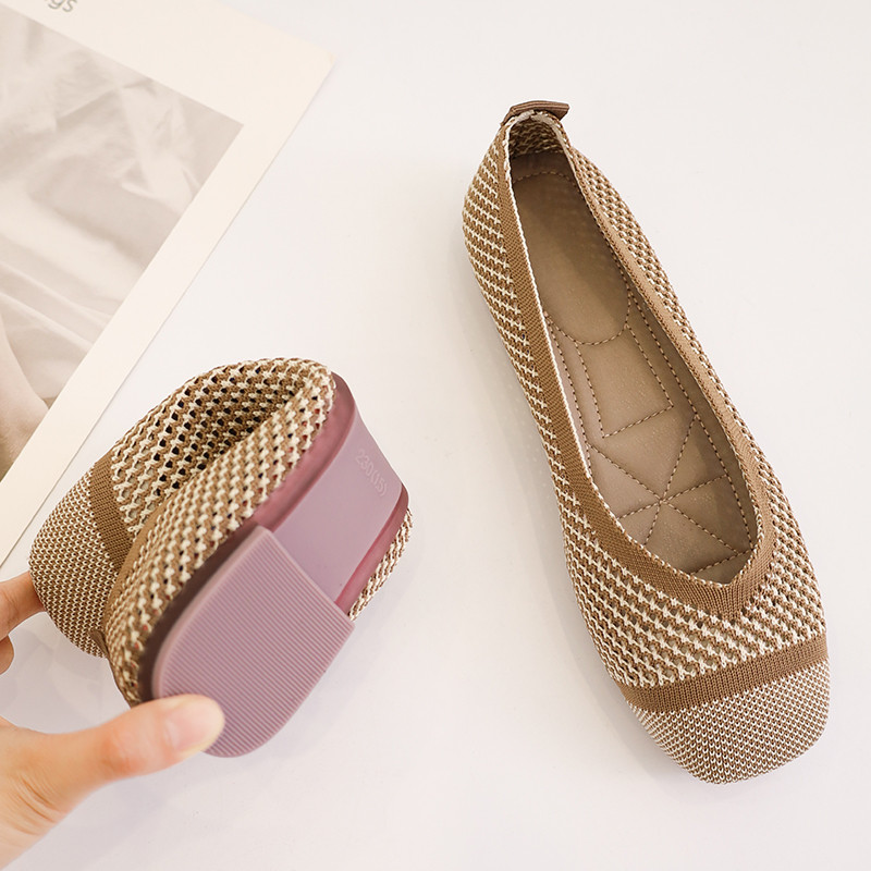 Tavaszi Nyári Loaferek Négyzet orrú kötögetők Balett laposok mokaszinok Cipők Csúszásmentes női alkalmi cipők