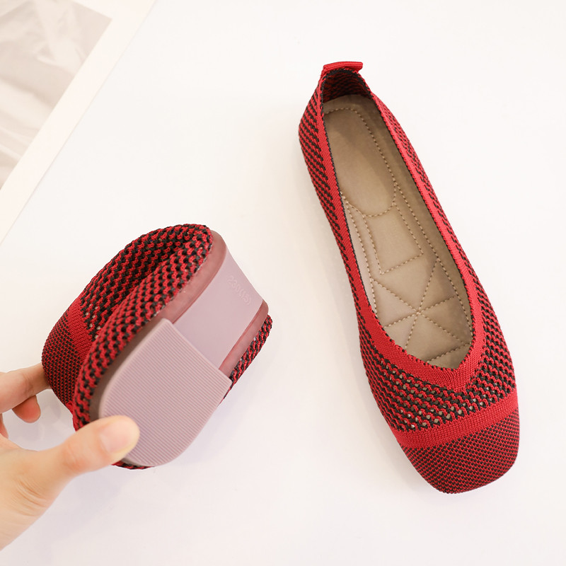 Tavaszi Nyári Loaferek Négyzet orrú kötögetők Balett laposok mokaszinok Cipők Csúszásmentes női alkalmi cipők