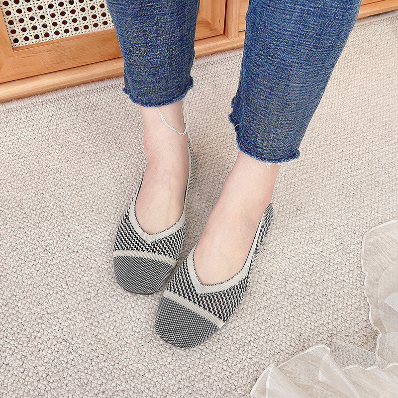 Tavaszi Nyári Loaferek Négyzet orrú kötögetők Balett laposok mokaszinok Cipők Csúszásmentes női alkalmi cipők