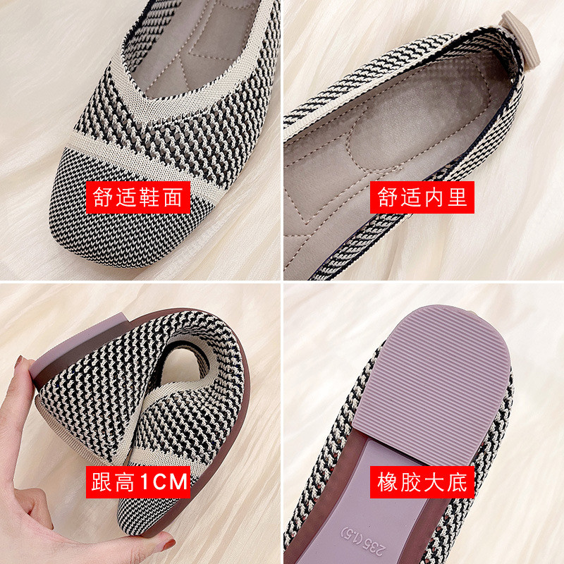 Tavaszi Nyári Loaferek Négyzet orrú kötögetők Balett laposok mokaszinok Cipők Csúszásmentes női alkalmi cipők