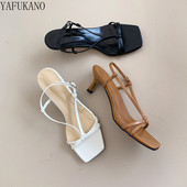 Detaliu nod Sandale stiletto cu curele la gleznă cu vârf deschis Sandale gladiator cu bandă îngustă cu vârf pătrat retro Pantofi Roma casual în aer liber