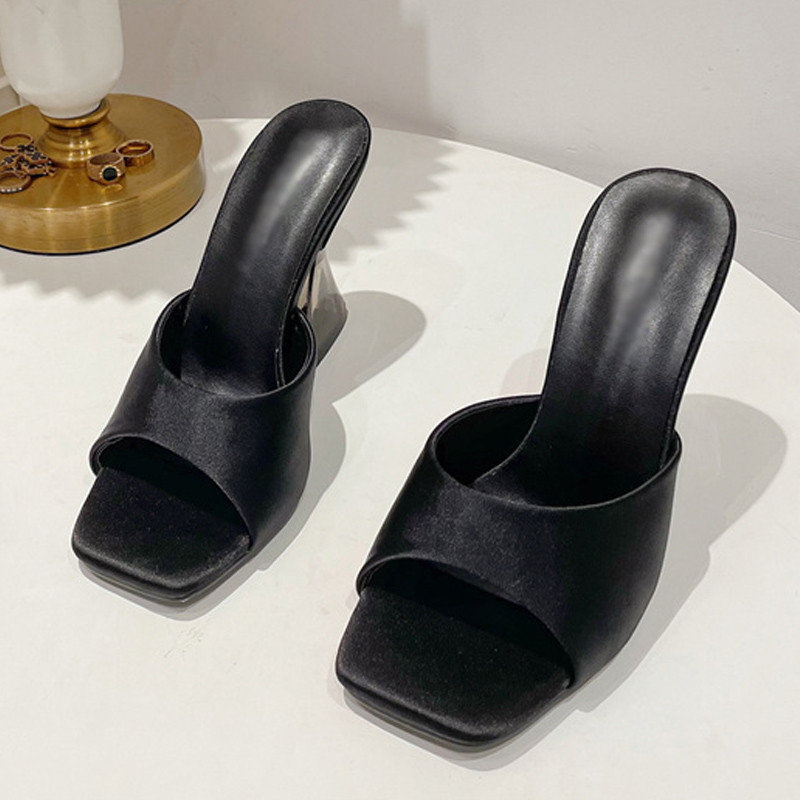 Pantofi de damă verzi de vară Papuci cu bandă lată mătăsoasă Transparente Ciudații Tocuri înalte Sandale confortabile din piele PU Sandale Pompe