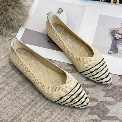 EOEODOIT Jarné letné balerínky Dámske espadrilky Mäkké pletené tenisky so špicatou špičkou, plochý podpätok, mokasíny, lodičky
