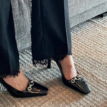 Ежедневни дизайнерски секси дамски модни дамски обувки Черни лачени обувки с остър връх Помпи с високи токчета Парти обувки