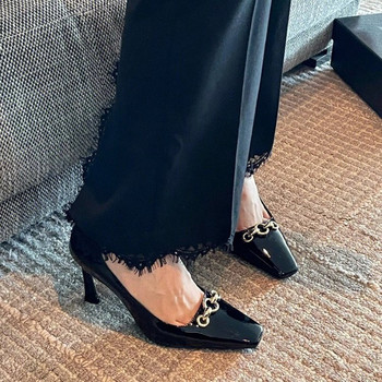 Ежедневни дизайнерски секси дамски модни дамски обувки Черни лачени обувки с остър връх Помпи с високи токчета Парти обувки