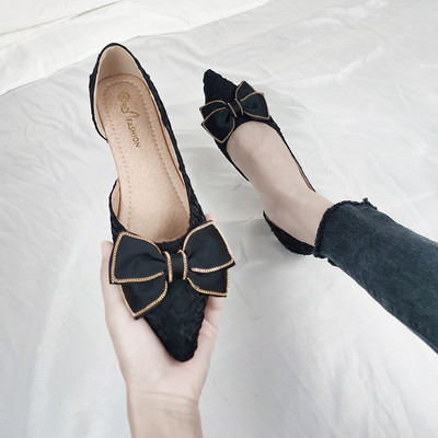 Pantofi de vară cu gură adâncă, cu un singur pantof pentru femei, cu fundul plat, cu fundul moale, cu fundă, pantofi pentru femei, pantofi pentru femei