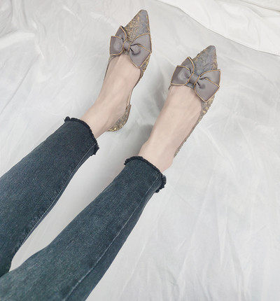 Pantofi de vară cu gură adâncă, cu un singur pantof pentru femei, cu fundul plat, cu fundul moale, cu fundă, pantofi pentru femei, pantofi pentru femei