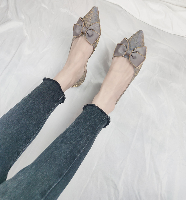 Pantofi de vară cu gură adâncă, cu un singur pantof pentru femei, cu fundul plat, cu fundul moale, cu fundă, pantofi pentru femei, pantofi pentru femei