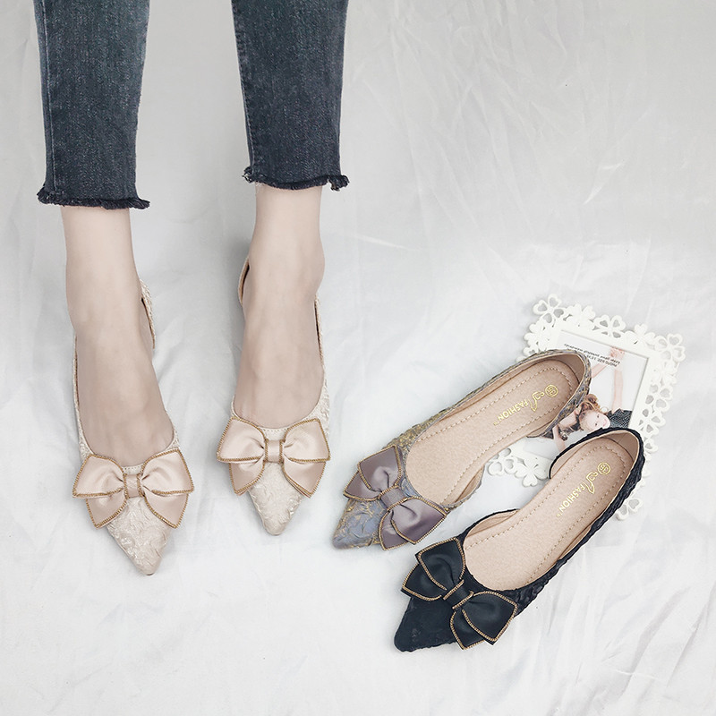 Pantofi de vară cu gură adâncă, cu un singur pantof pentru femei, cu fundul plat, cu fundul moale, cu fundă, pantofi pentru femei, pantofi pentru femei