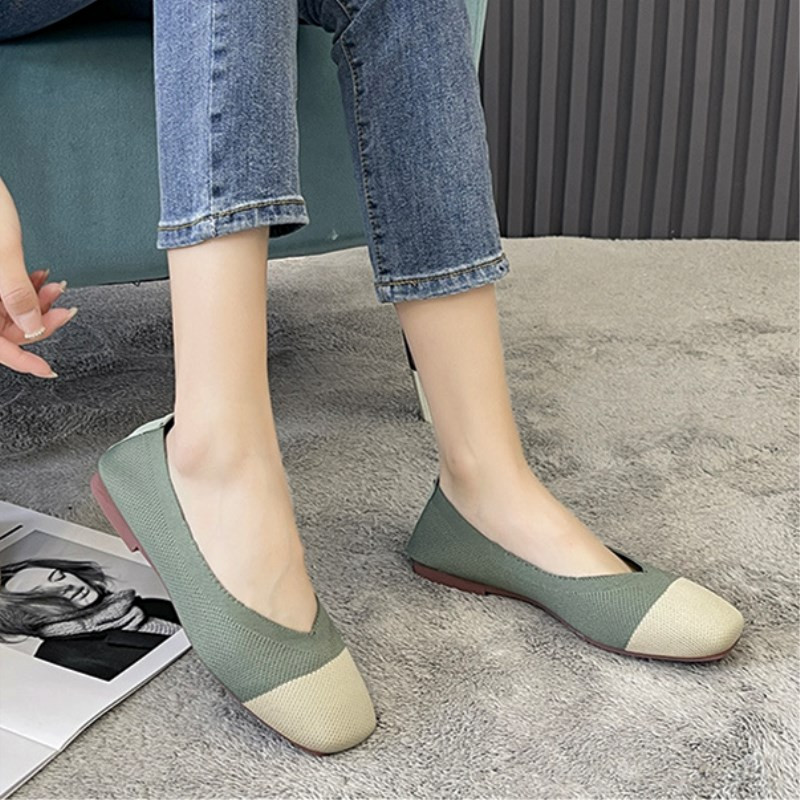 Patchwork kötött cipők Légáteresztő sztreccs balett lapos Női alkalmi cipők Puha négyzet orrú csónakcipők