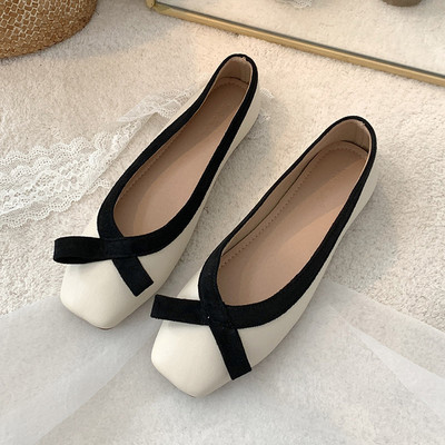 Naiste ruudukujulised varvaste libisemine tasapinnalistel kingadel Naiste jalavarbad X balletikorrused Mugavad paadikingad Kevad-sügis Zapatos Mujer 9662N