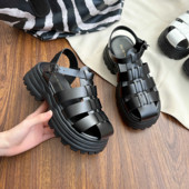 Γυναικεία κούφια ρωμαϊκά σανδάλια 2023 Νέα αγκράφα καλοκαιρινής μόδας Πλατφόρμα για παραλία παπούτσια Μαύρα casual outdoor walking Gladiator