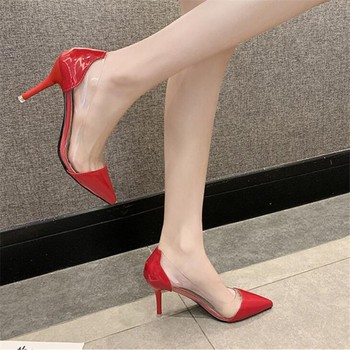 2020 Τελευταία μόδα γυναικεία ψηλοτάκουνα μάρκας πολυτελείας Αποκλειστικά παπούτσια φορέματος από δέρμα και PVC με μυτερά παπούτσια 8cm μέγεθος 34-39