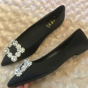 Pavasaris/rudens Rhinestones Kvadrātveida poga ar smailiem purngaliem, plakaniem apaviem Sieviešu Sarkani Shllow Kāzu Līgavas māsu zoles Viegli sieviešu apavi