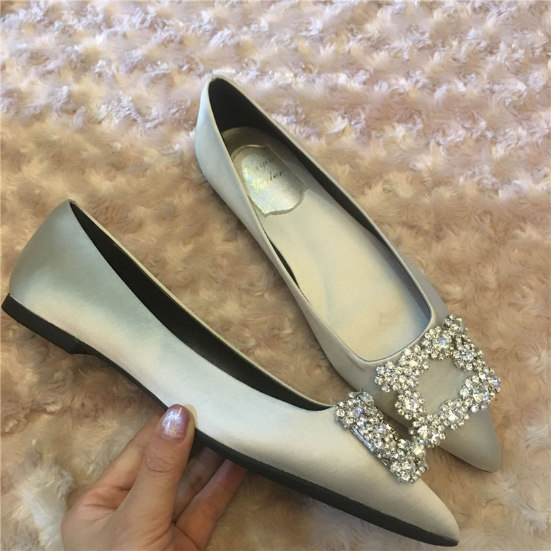 Pavasaris/rudens Rhinestones Kvadrātveida poga ar smailiem purngaliem, plakaniem apaviem Sieviešu Sarkani Shllow Kāzu Līgavas māsu zoles Viegli sieviešu apavi