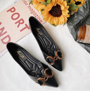 Koreai változat Sekély női cipők tavaszi/nyári új retro fém csatos hegyes orrú lapos cipők Női Zapatos De Mujer naplopók